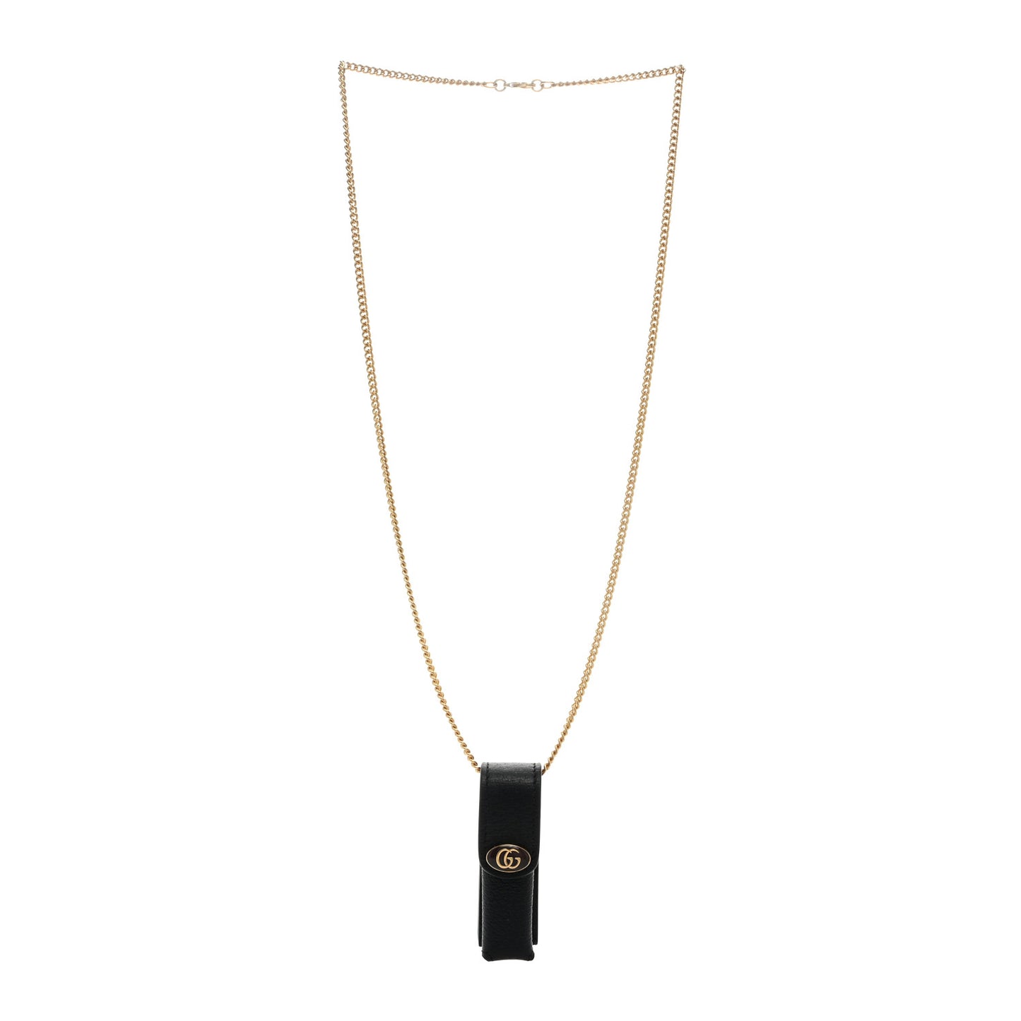 Textured Dollar Calfskin Enamel GG Lipstick Holder Necklace Black