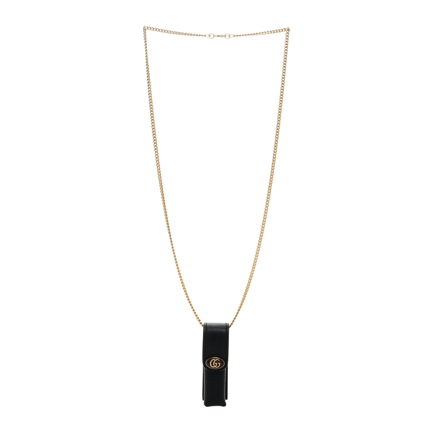 Gucci Textured Dollar Calfskin Enamel GG Lipstick Holder Necklace Black 2 of 5
