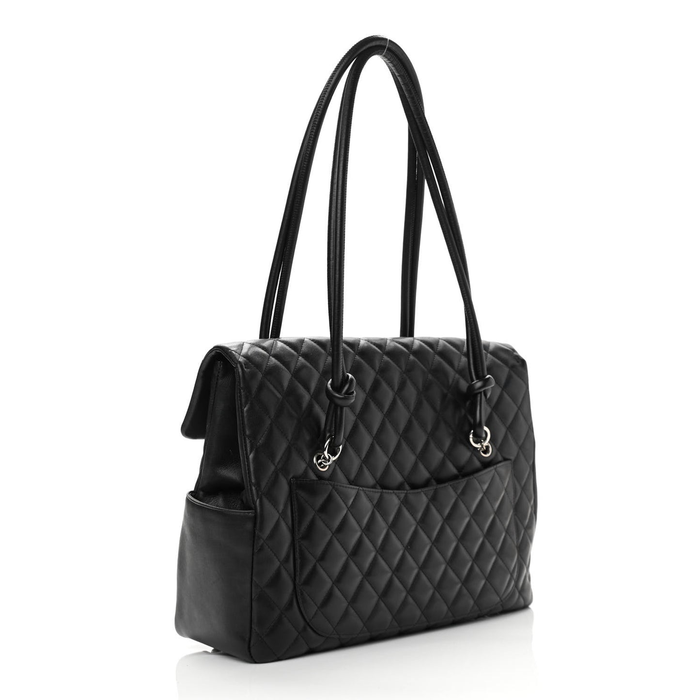 Calfskin Quilted Large Cambon Flap Black White