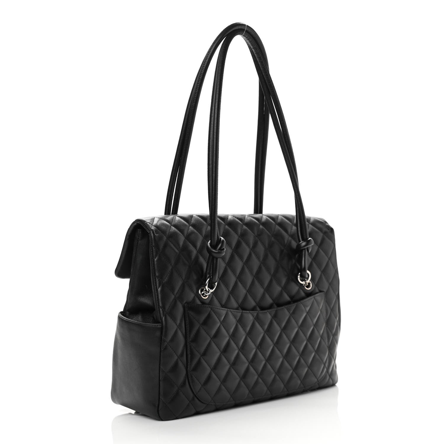Chanel Calfskin Quilted Large Cambon Flap Black White 3 of 10