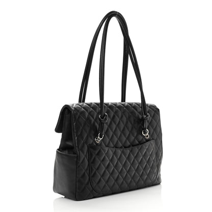 Chanel Calfskin Quilted Large Cambon Flap Black White 3 of 10