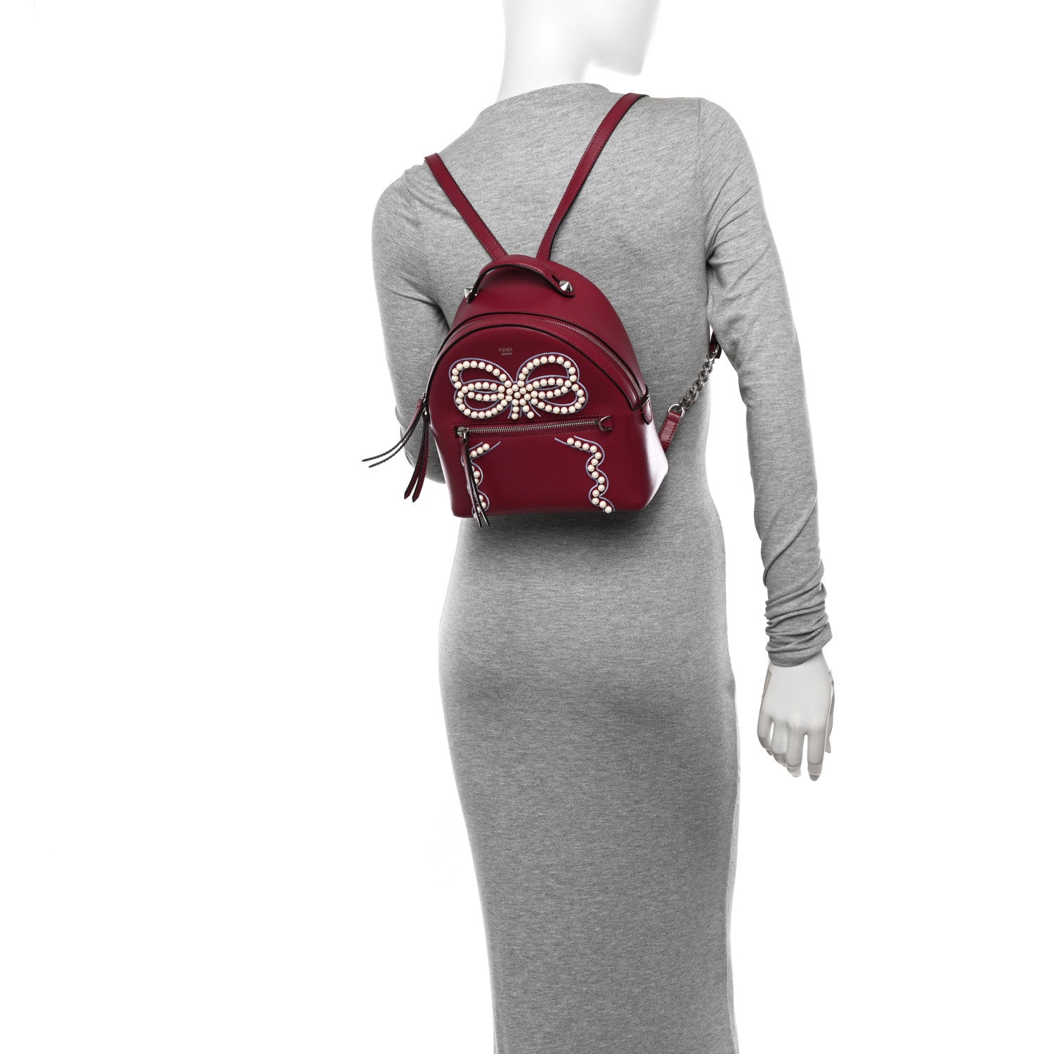 Fendi Vitello Liberty Pearl Romantic Bow Mini Backpack Black Cherry 2 of 10