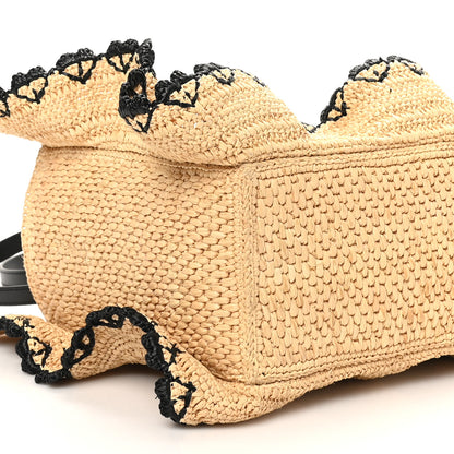 Loewe Calfskin Raffia Paulas Ibiza Small Balloon Ruffles Tote Bag  Natural Black 7 of 8