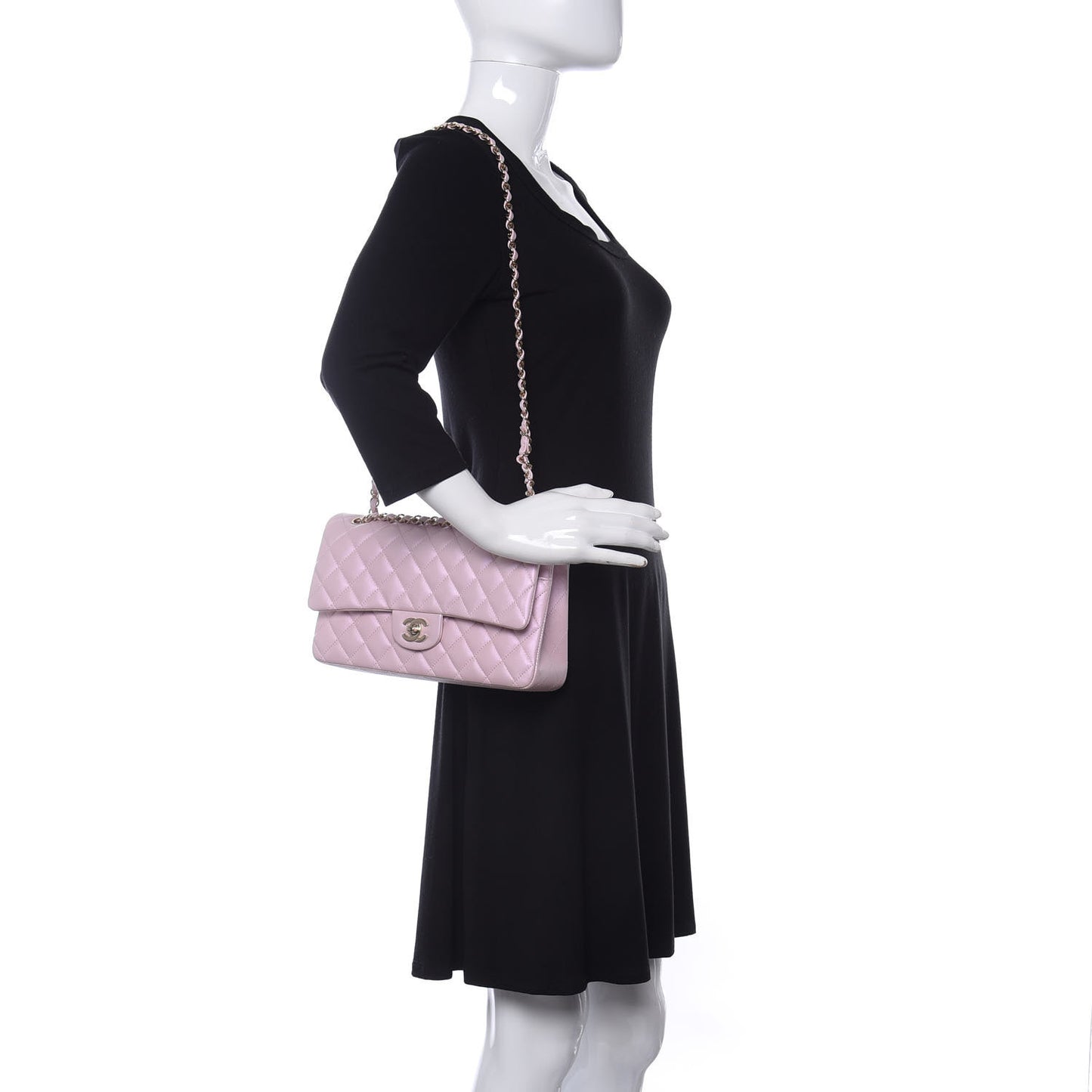 Iridescent Calfskin Quilted Medium Double Flap Light Pink