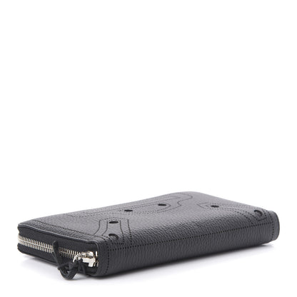 Balenciaga Veau Grana Perforated Blackout Hardware Continental Zip Around Wallet Black 4 of 10