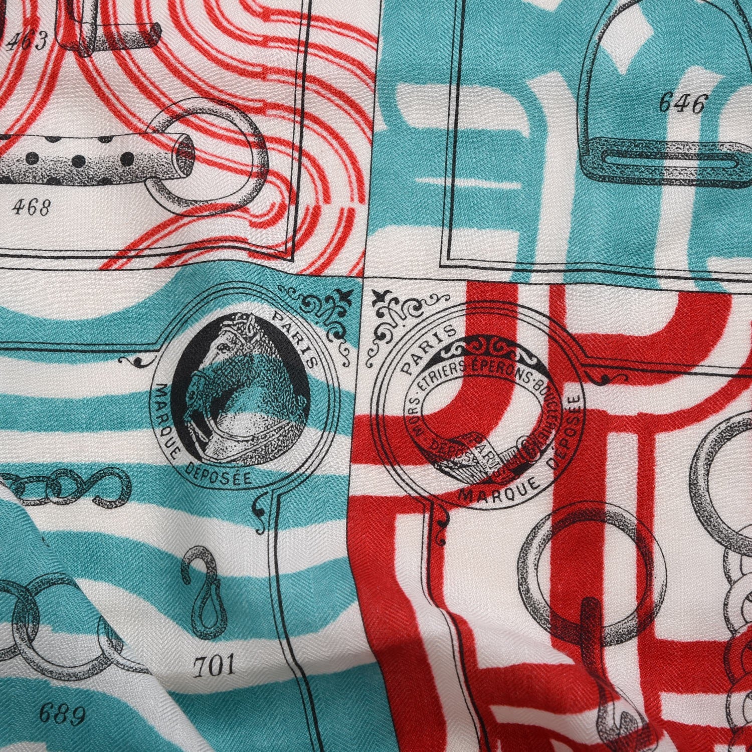 Hermes Cashmere Silk Manufacture de Boucleries Shawl 140 Rose Aqua Rouge 6 of 9