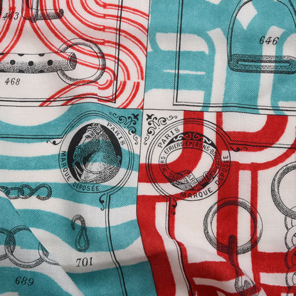 Hermes Cashmere Silk Manufacture de Boucleries Shawl 140 Rose Aqua Rouge 6 of 9