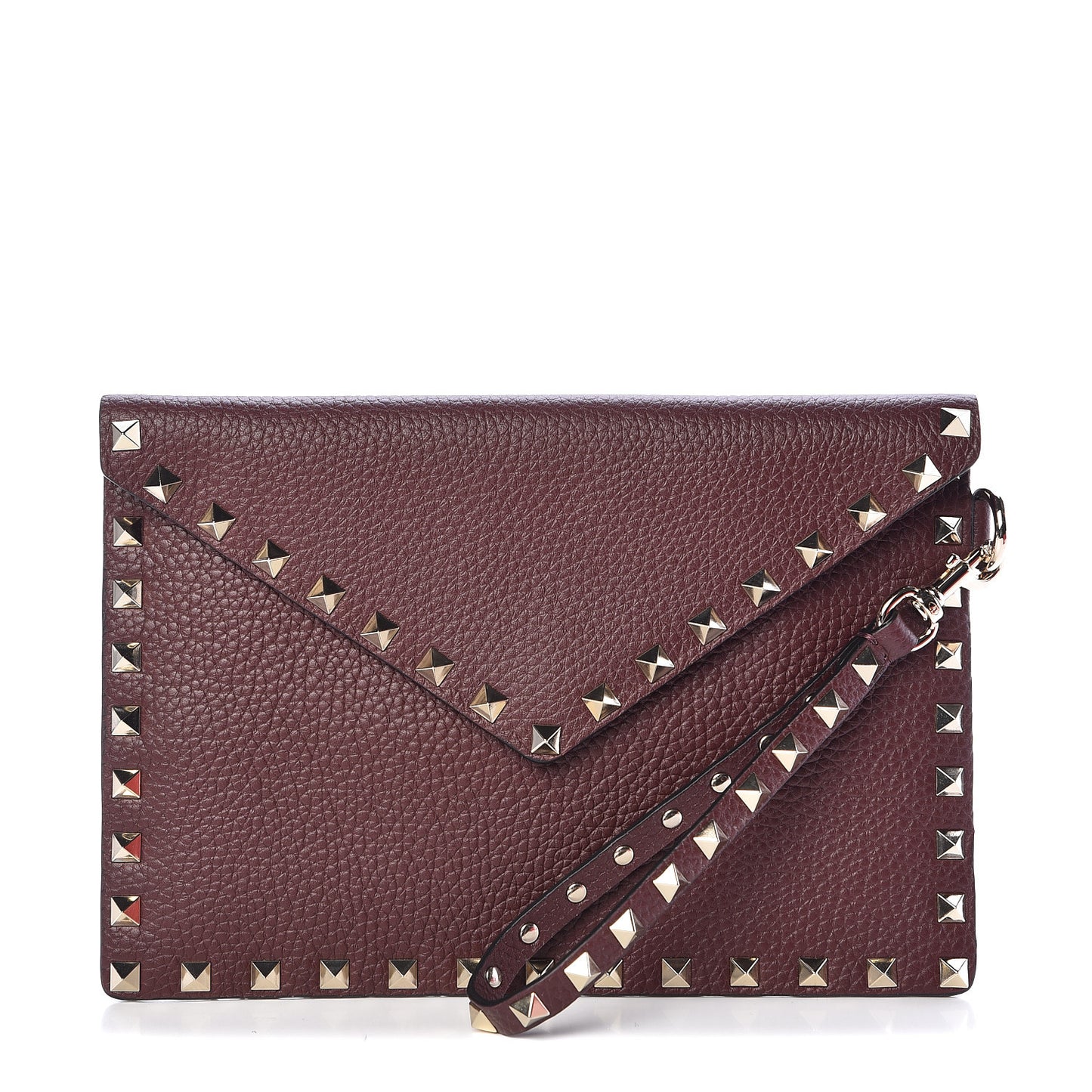 Pebbled Calfskin Medium Rockstud Envelope Flat Wristlet Pouch Rubin