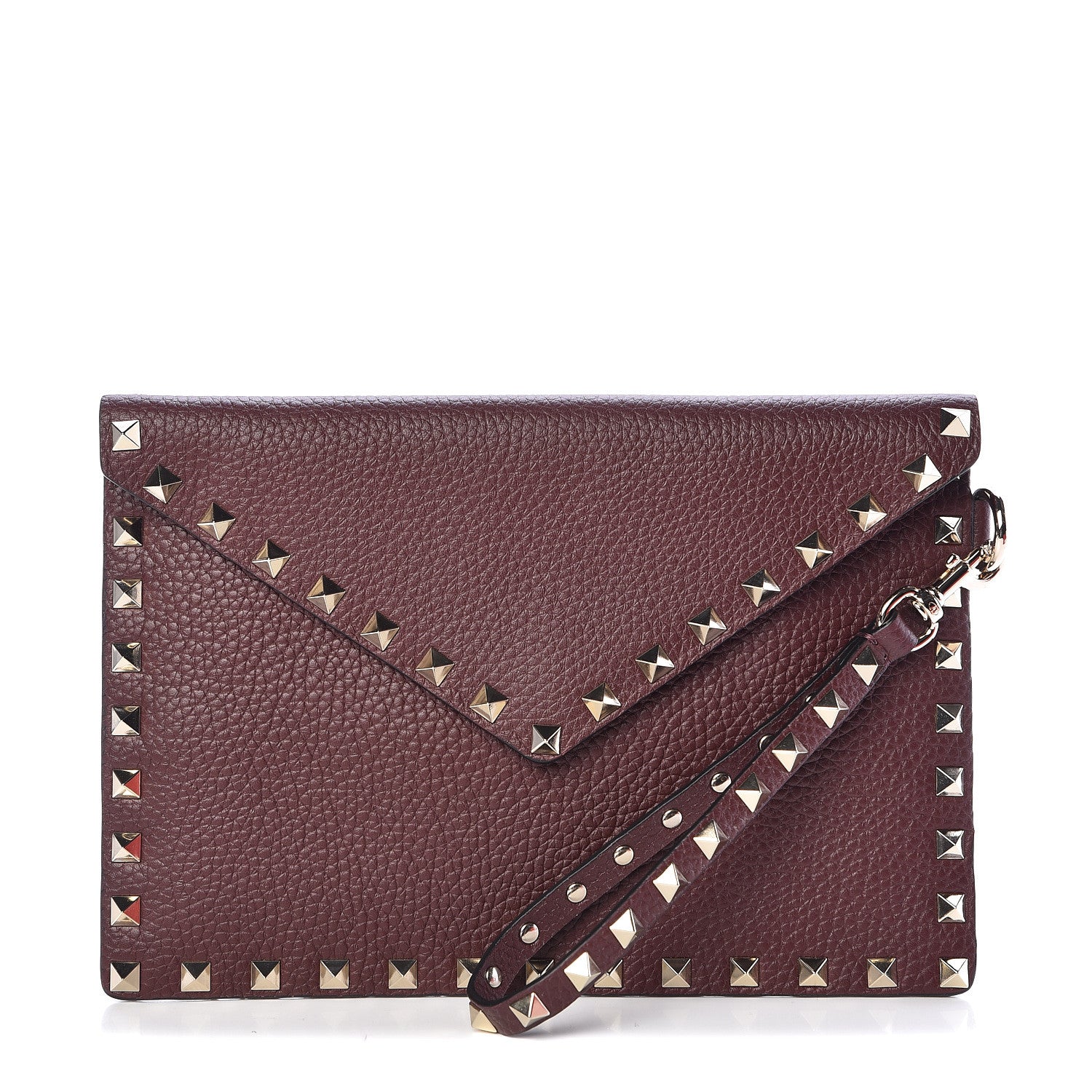 Valentino Garavani Pebbled Calfskin Medium Rockstud Envelope Flat Wristlet Pouch Rubin 1 of 9