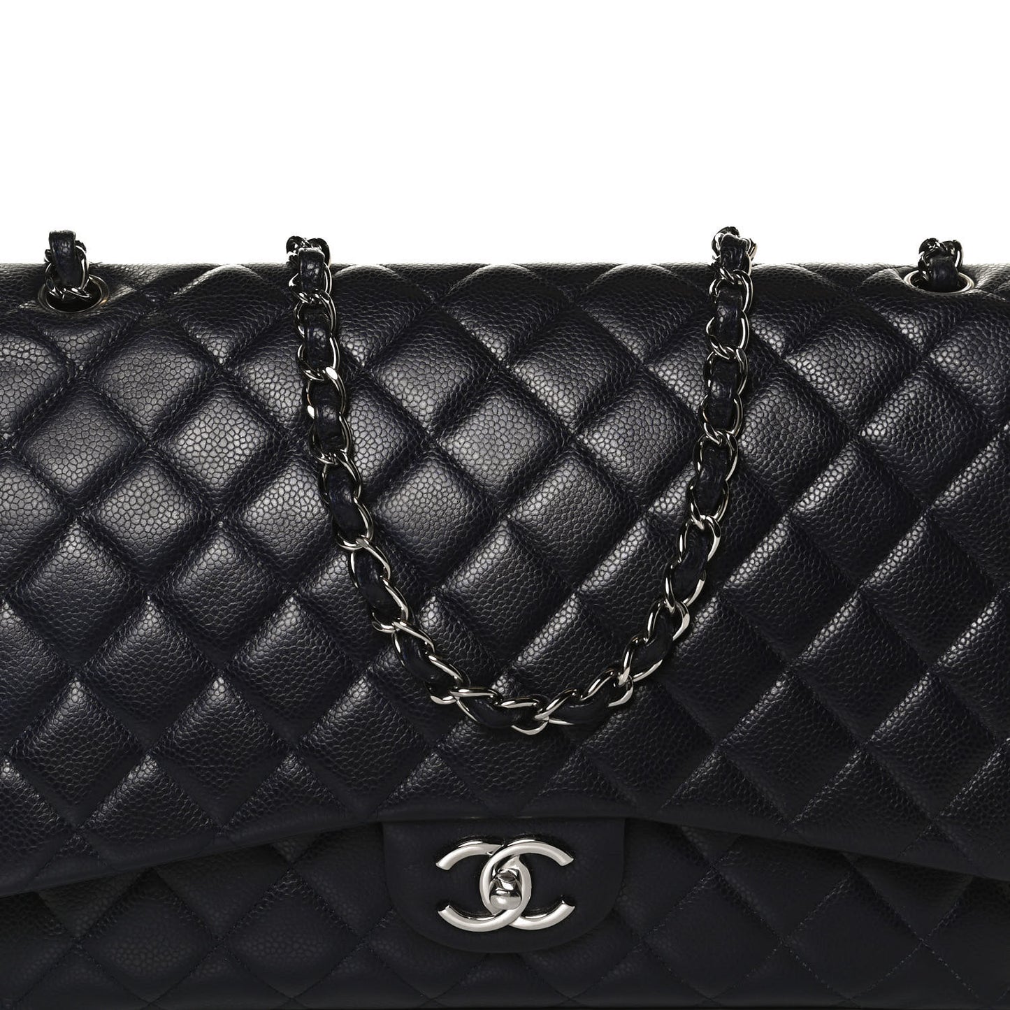 Caviar Quilted Maxi Double Flap Navy Blue