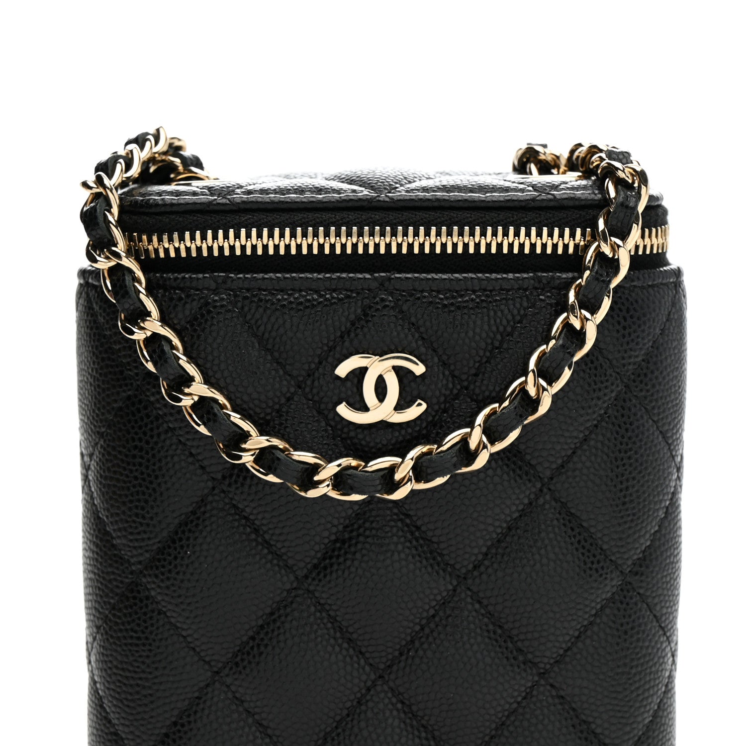 Chanel Caviar Quilted Small Vertical Coco Beauty Vanity Case With Chain Black 8 of 10