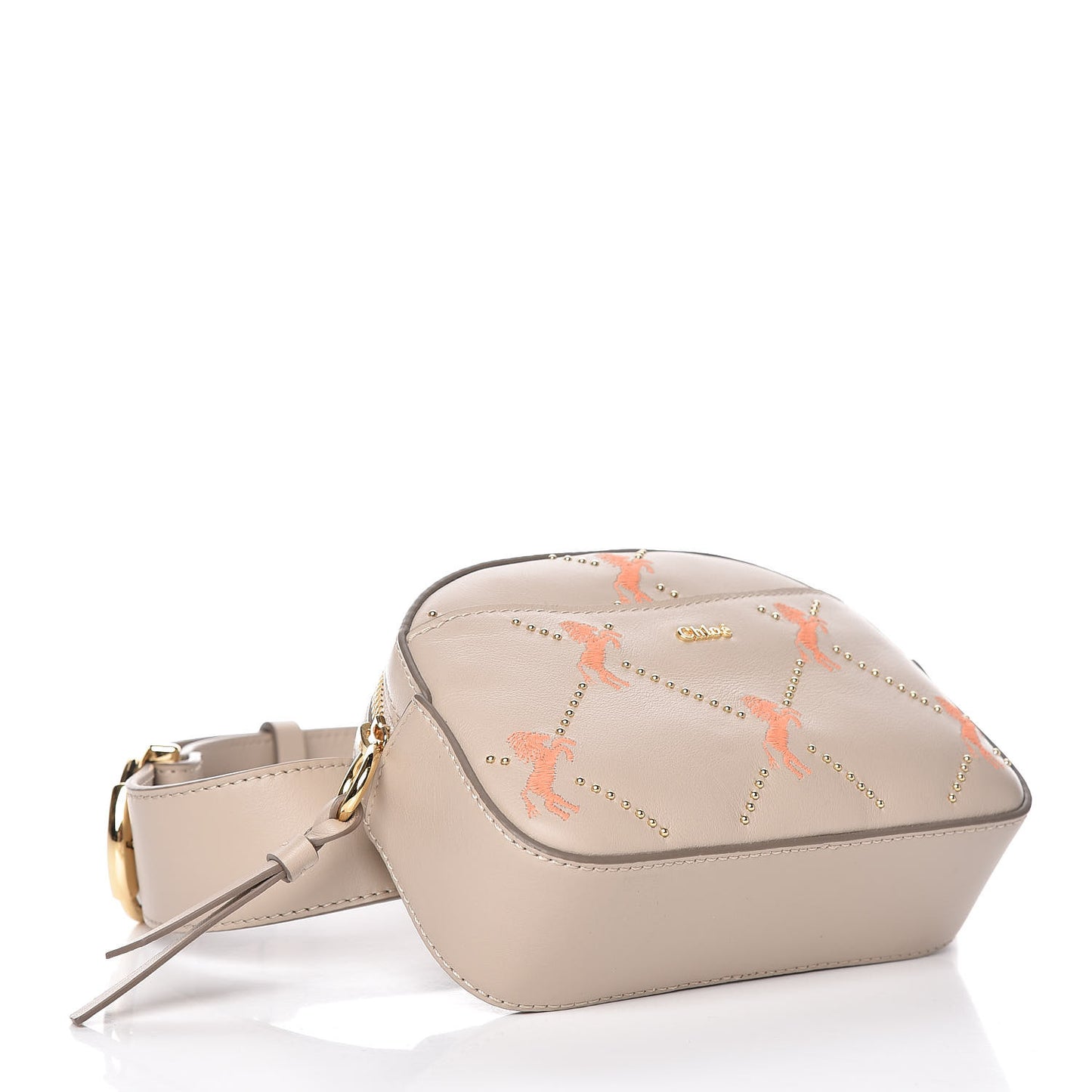 Smooth Calfskin Little Horses Embroidered Signature Belt Bag Pastel Grey
