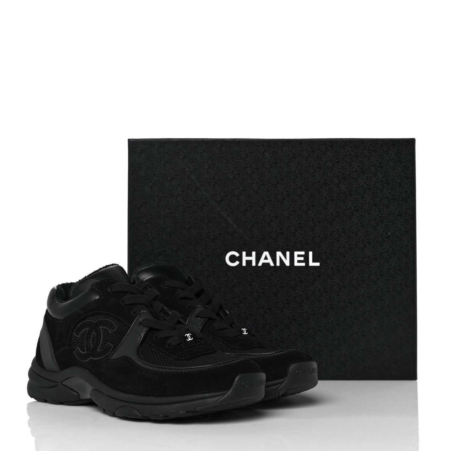 Fabric Calfskin Suede CC Sneakers 38 Black