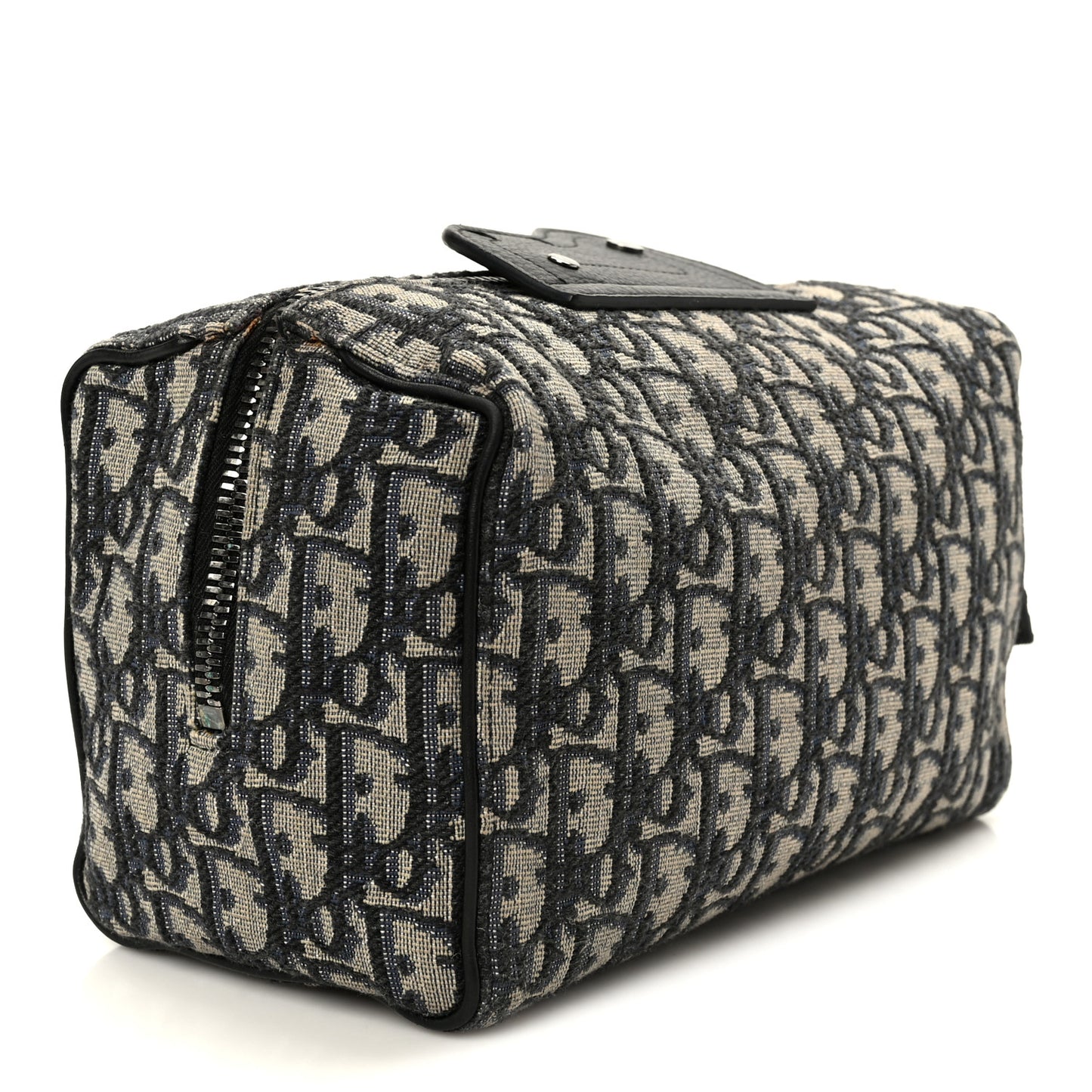 Oblique Jacquard Grained Calfskin Lingot Toiletry Case Blue Black
