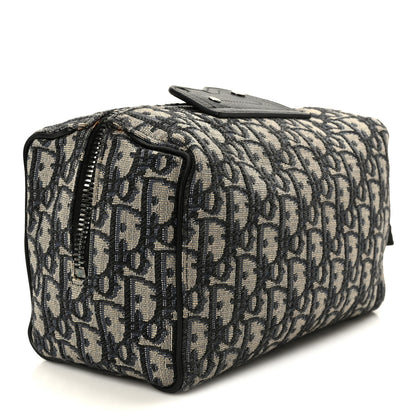 Christian Dior Oblique Jacquard Grained Calfskin Lingot Toiletry Case Blue Black 3 of 9