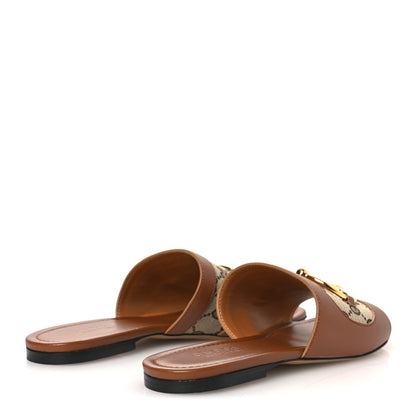 Gucci Calfskin Monogram Horsebit Womens Slide Sandals 37 Beige Ebony Sundial 5 of 12