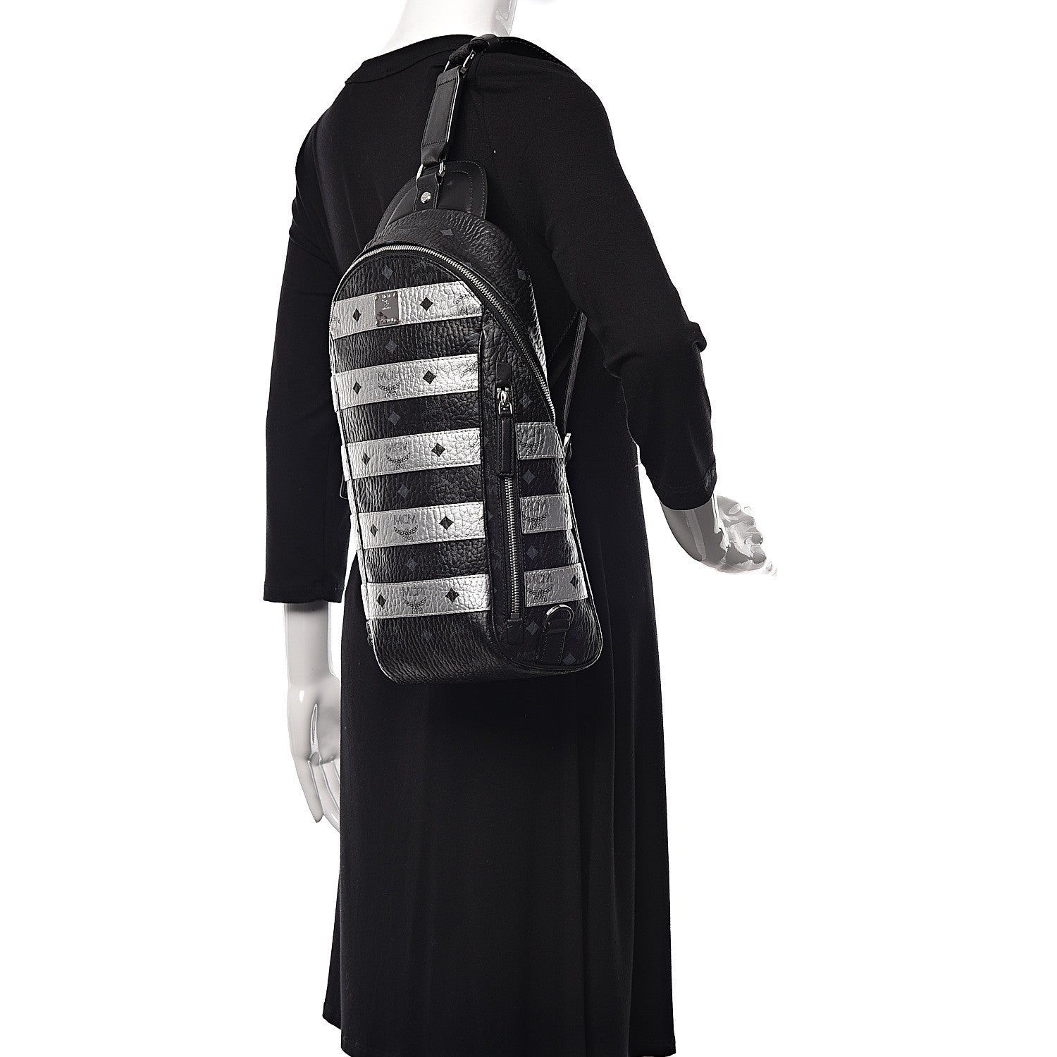 MCM Visetos Spot Medium Sling Bag Black Silver 2 of 10