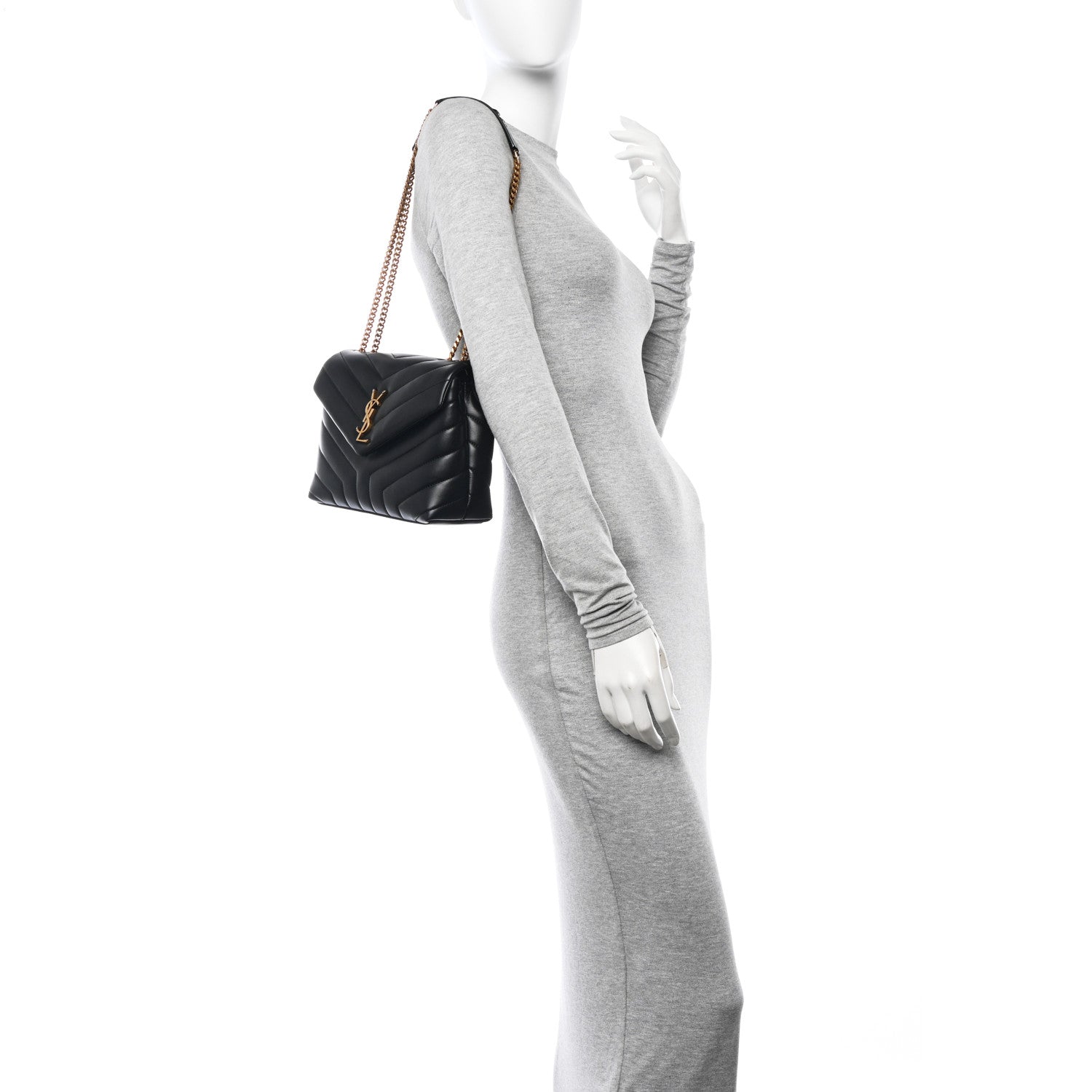 Saint Laurent Calfskin Y Quilted Monogram Small Loulou Chain Satchel Black 2 of 13