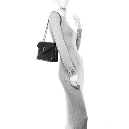 Saint Laurent Calfskin Y Quilted Monogram Small Loulou Chain Satchel Black 2 of 13