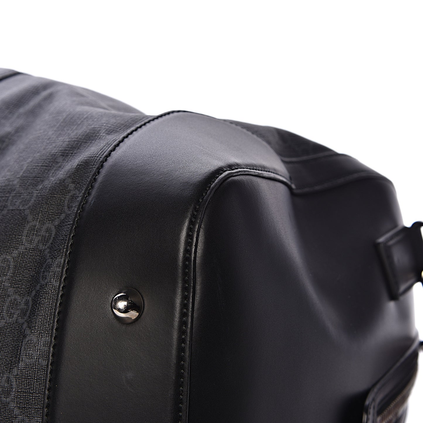 Soft GG Supreme Monogram Appia Calfskin Web Large Carry On Duffle Bag Black Grey