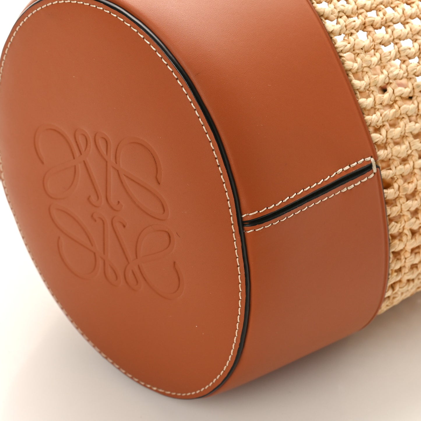 Raffia Calfskin Balloon Bucket Bag Natural Tan