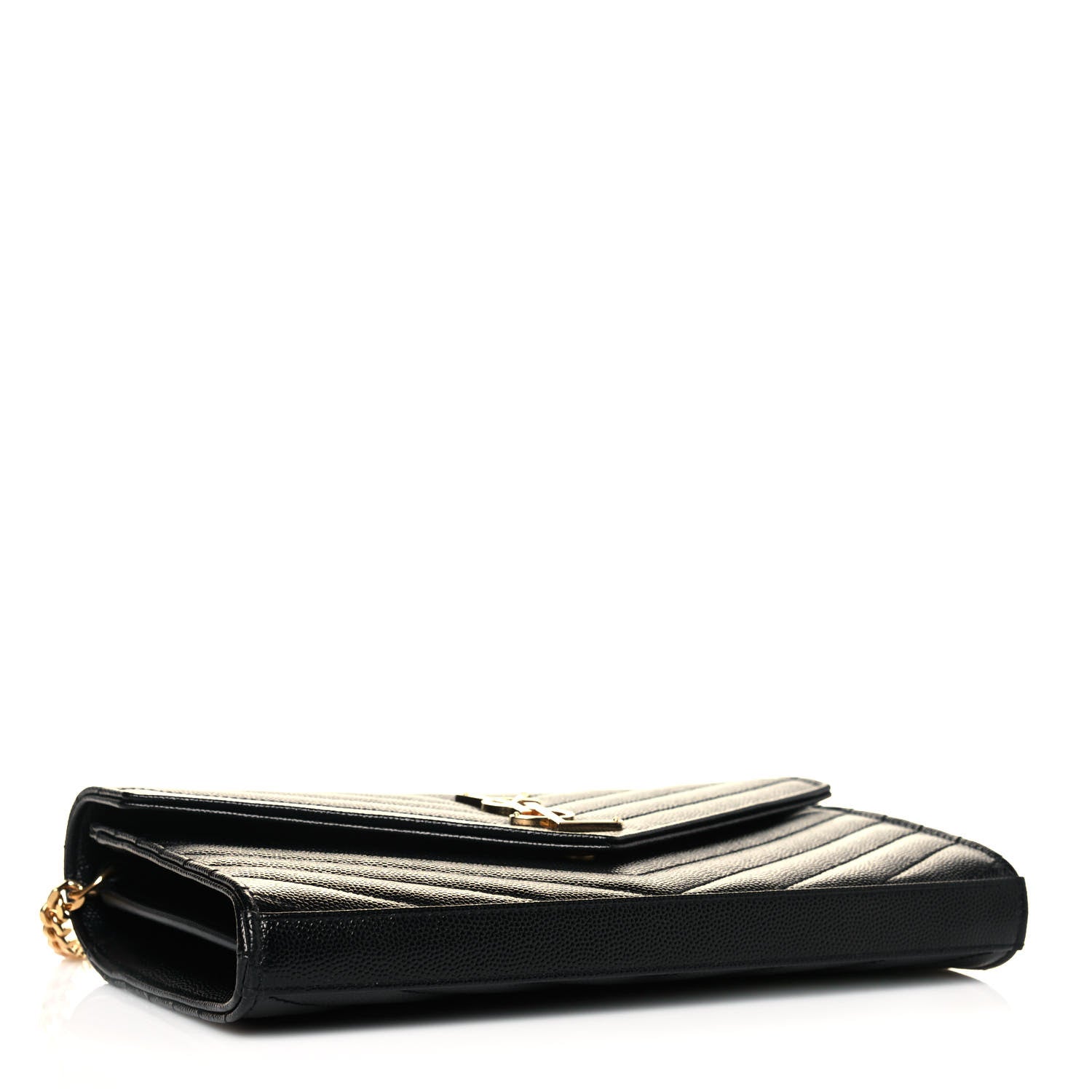 Saint Laurent Grain De Poudre Matelasse Chevron Monogram Chain Wallet Black 4 of 12