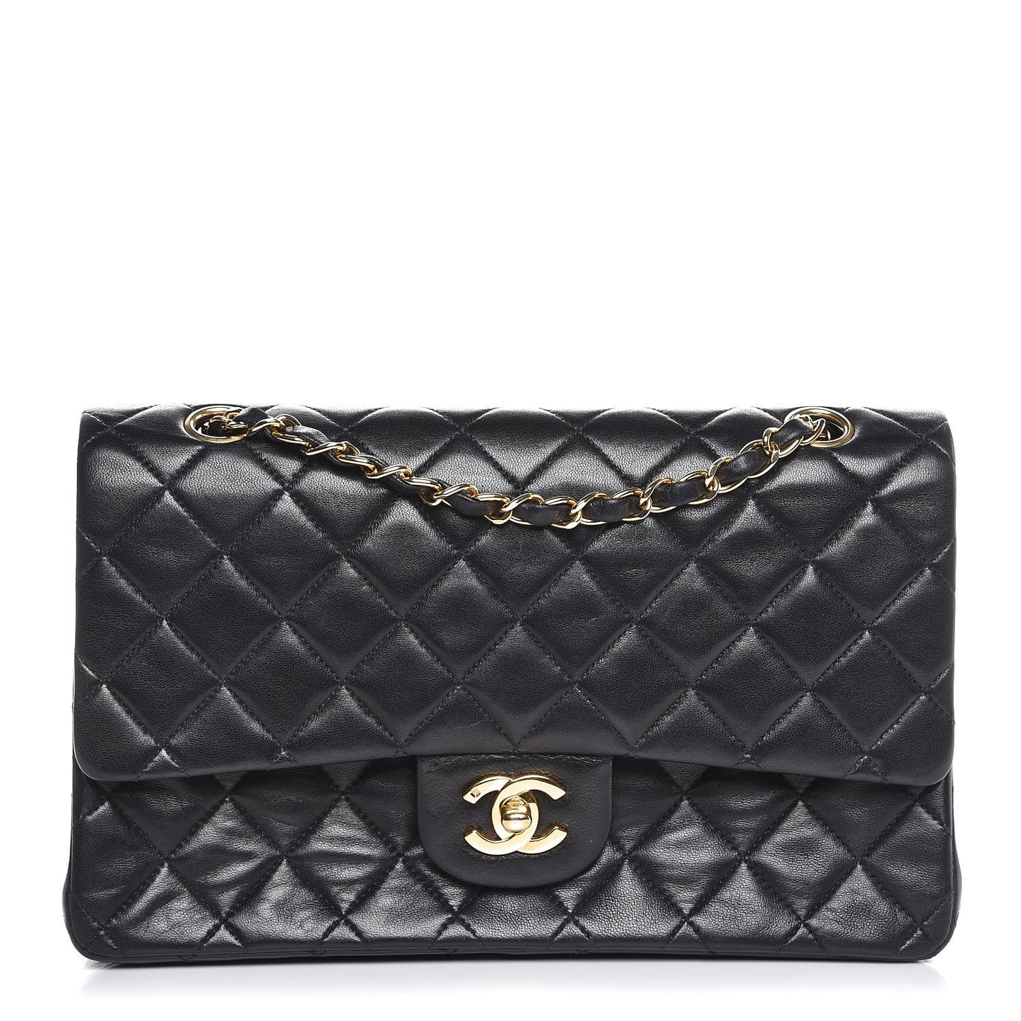 Lambskin Quilted Medium Double Flap Black