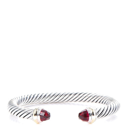 David Yurman Sterling Silver 14K Yellow Gold Pink Tourmaline 7mm Cable Classics Bracelet 1 of 5