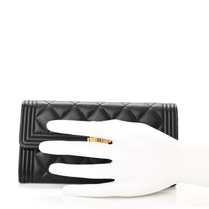 Chanel Caviar Quilted Large Boy Gusset Flap Wallet Black 2 of 9