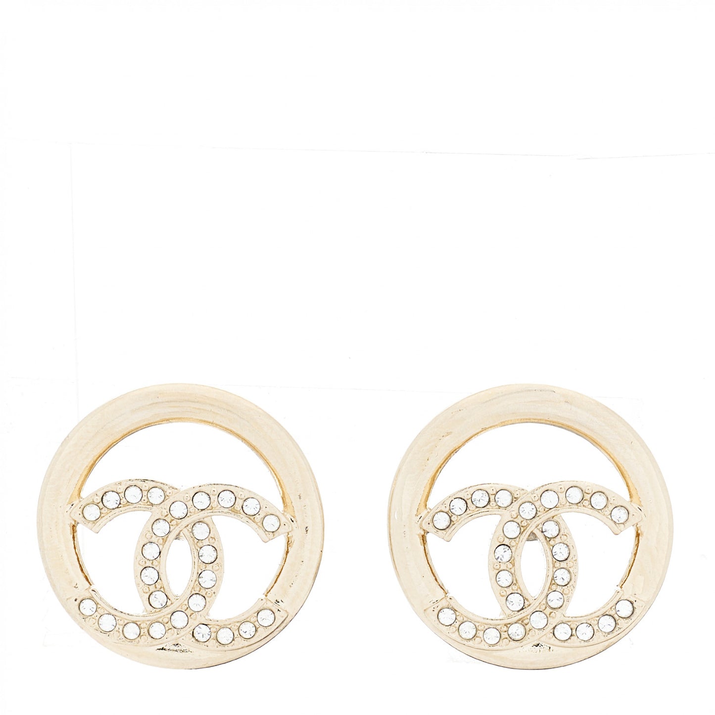 Crystal CC Round Earrings Gold
