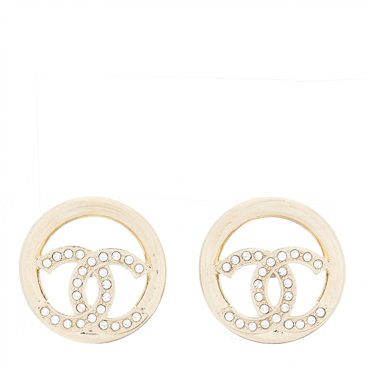 Chanel Crystal CC Round Earrings Gold 1 of 5