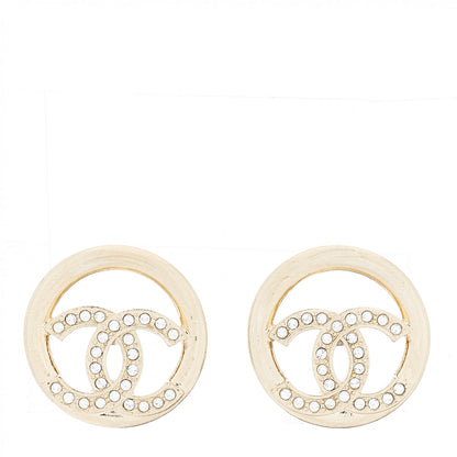Chanel Crystal CC Round Earrings Gold 1 of 5