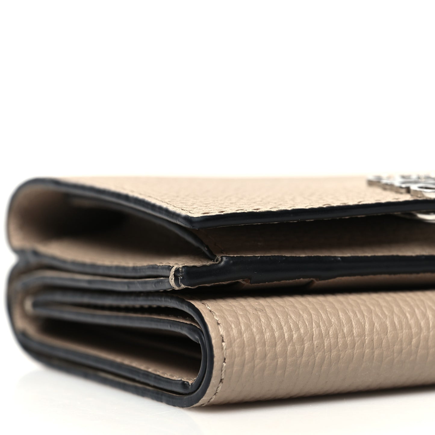 Pebble Grain Calfskin Anagram Small Vertical Wallet Sand