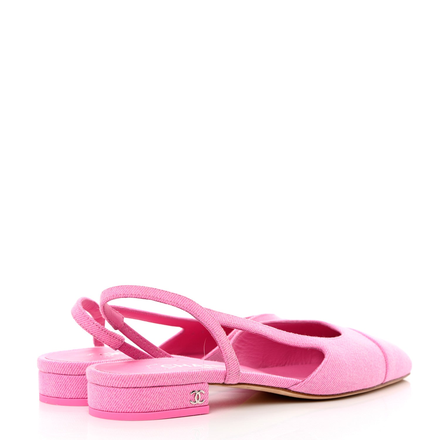 Chanel Denim Cap Toe CC Slingback Flat 37.5 Neon Pink 4 of 9