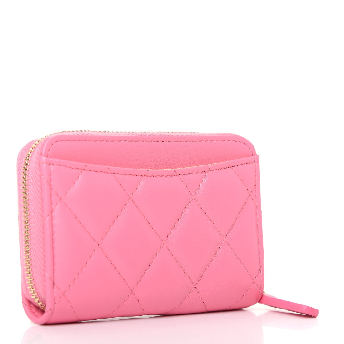 Lambskin Quilted Zip Around Coin Purse Wallet Pink Yellow