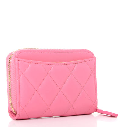 Chanel Lambskin Quilted Zip Around Coin Purse Wallet Pink Yellow 3 of 9