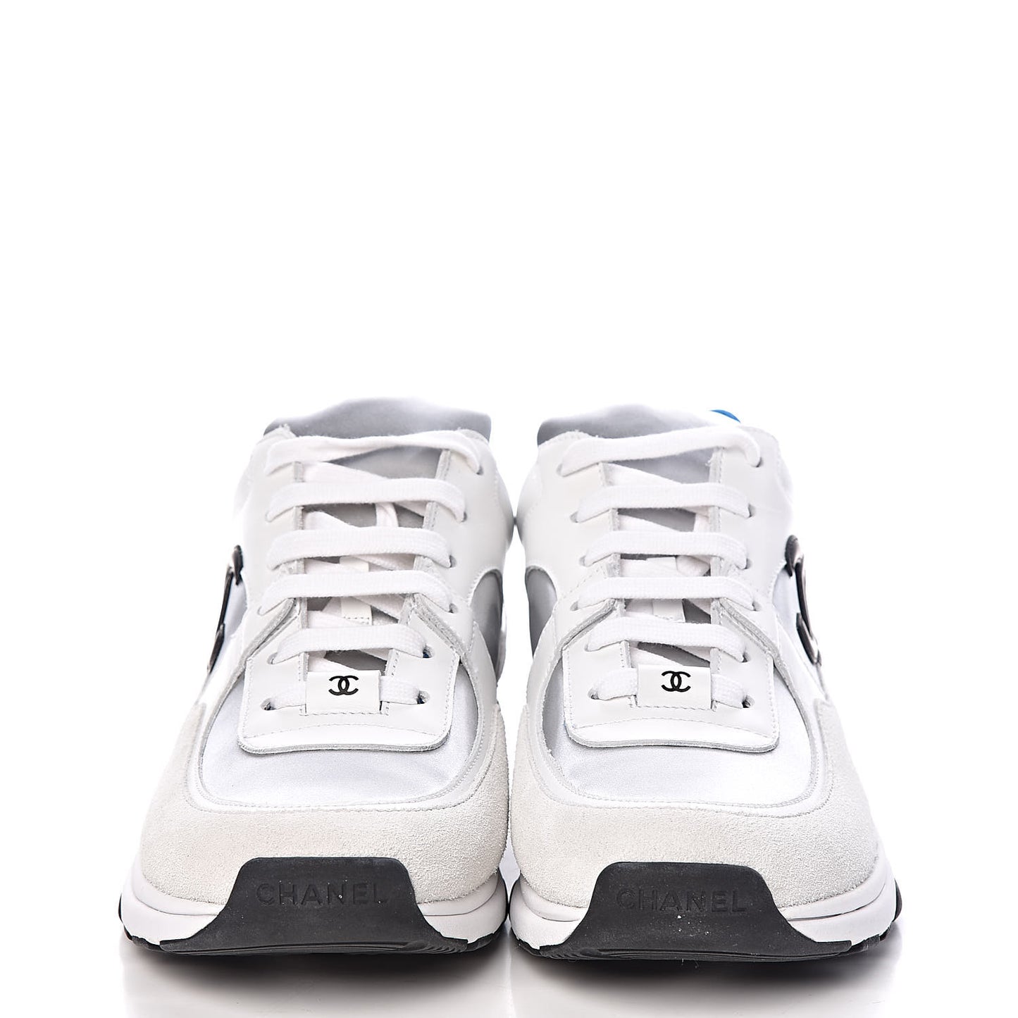 Suede Calfskin Womens CC Sneakers 39.5 White Silver Blue