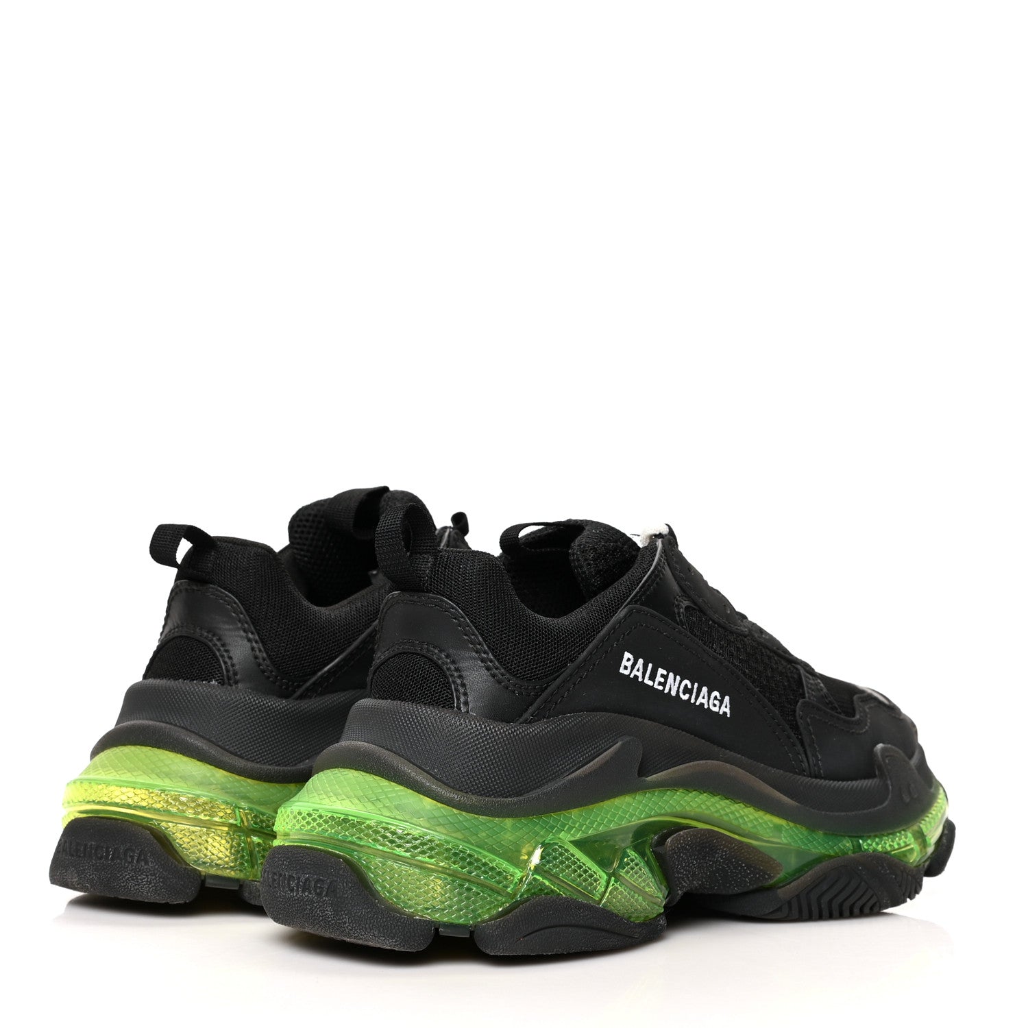 Balenciaga Fabric Mesh Clear Sole Womens Triple S Sneakers 38 Black Yellow Fluo 4 of 7