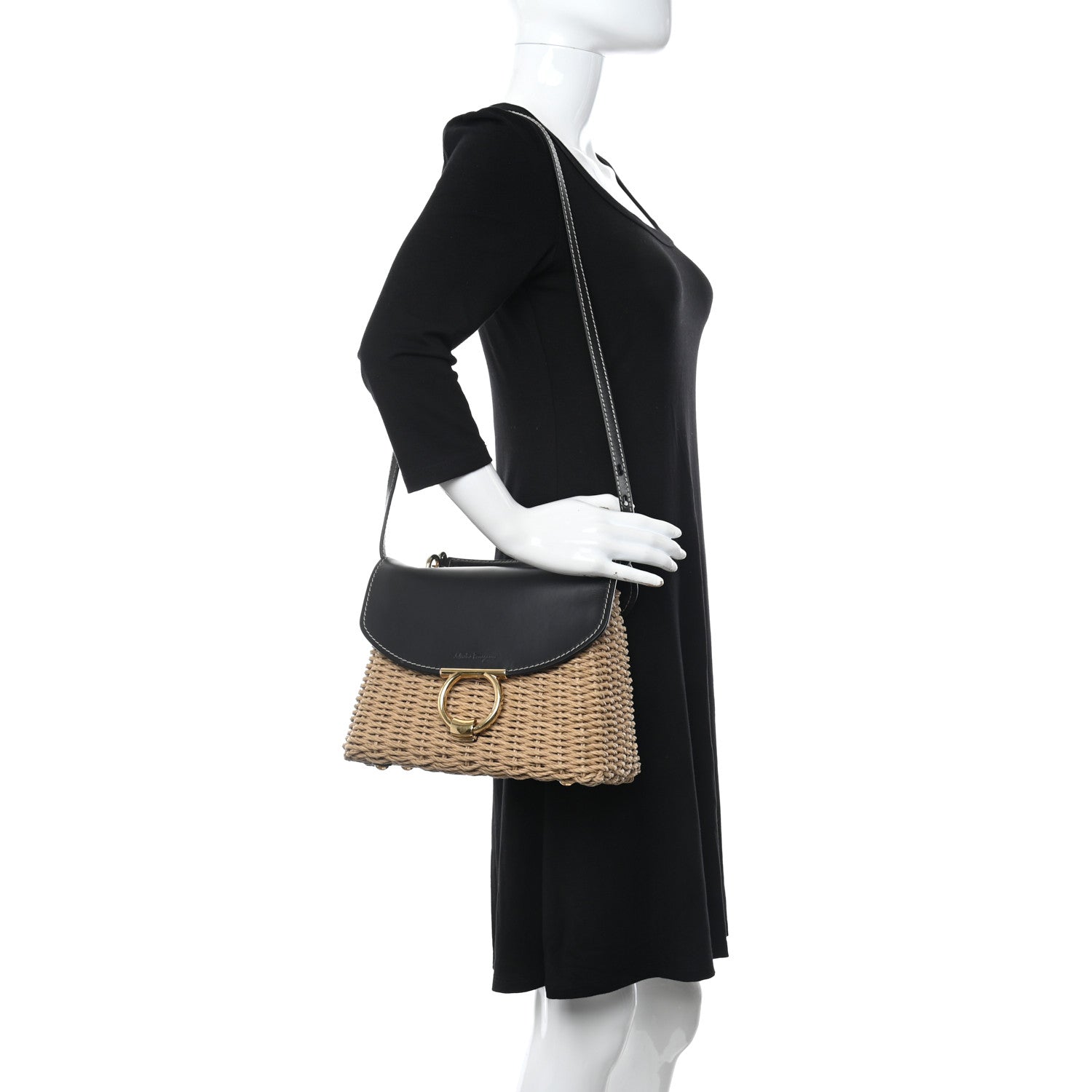 Salvatore Ferragamo Calfskin Wicker Margot Top Handle Satchel Black 2 of 10