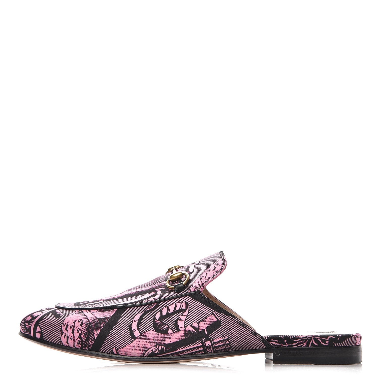 Gucci Silk Satin GG Wallpaper Saint Romain Womens Princetown Slippers 39 Pink Black 1 of 9