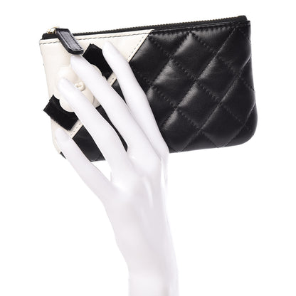 Chanel Lambskin Quilted Small Camellia Cosmetic Pouch Black White 2 of 7