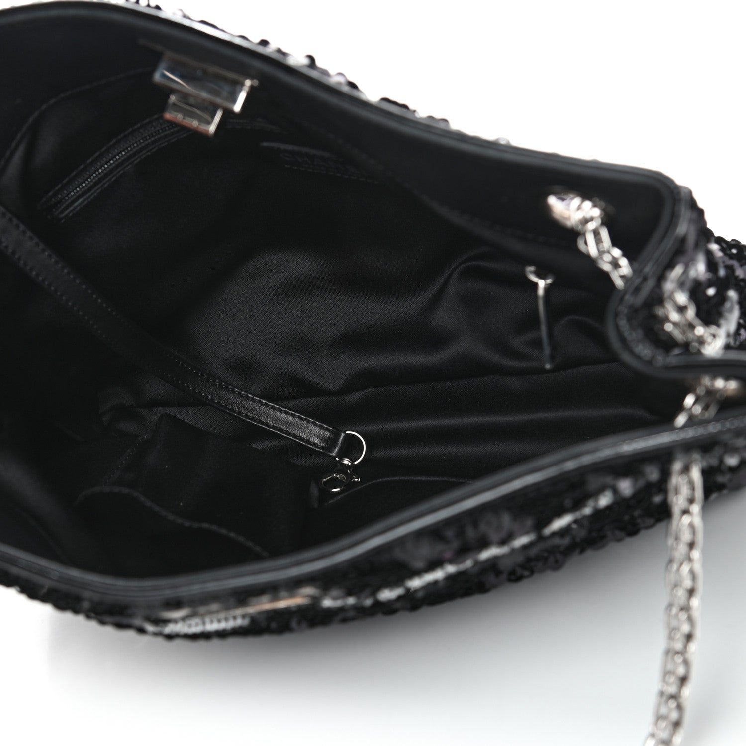 Chanel Sequin Striped Mademoiselle Tote Black 4 of 8