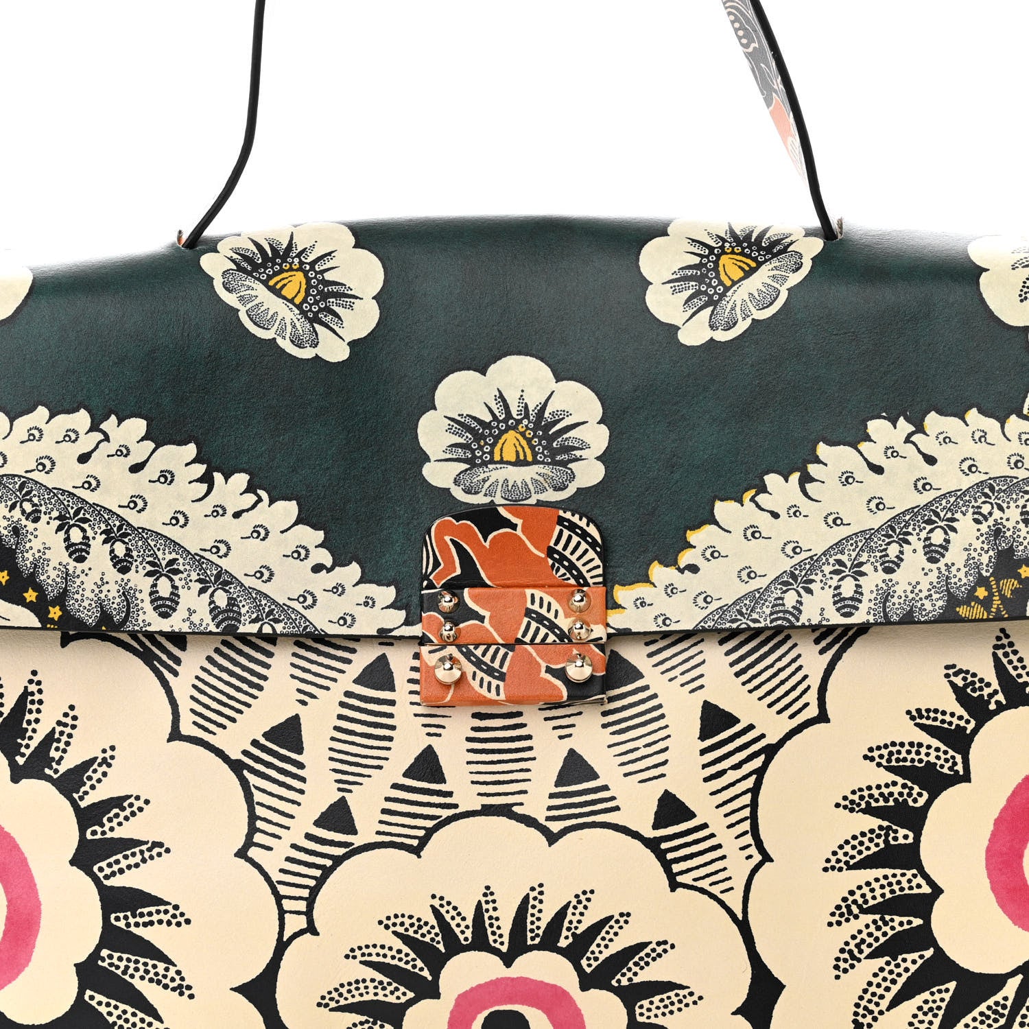 Valentino Garavani Calfskin Floral Print Mime Single Handle Bag Green 10 of 16