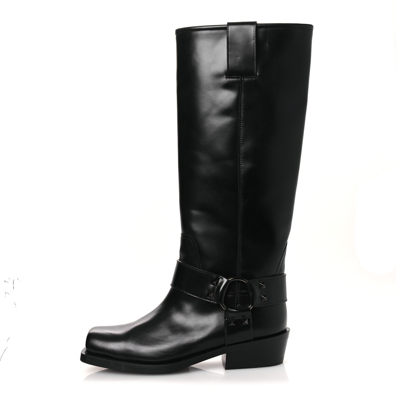 Valentino Garavani Calfskin Rockstud Spike Square Toe Biker Boots 38.5 Black 1 of 12