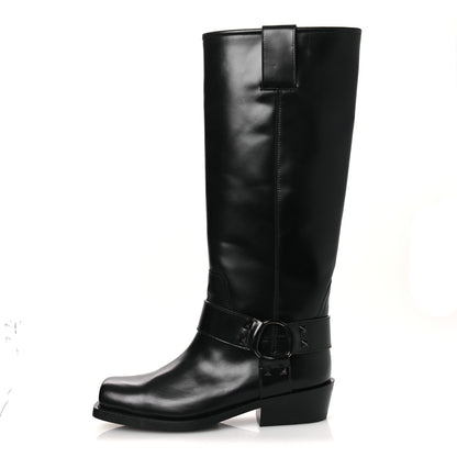 Valentino Garavani Calfskin Rockstud Spike Square Toe Biker Boots 38.5 Black 1 of 12