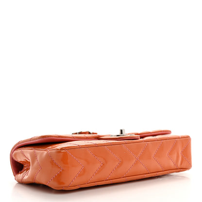 Chanel Patent Calfskin Chevron Quilted East West Flap Orange Pink 4 of 11