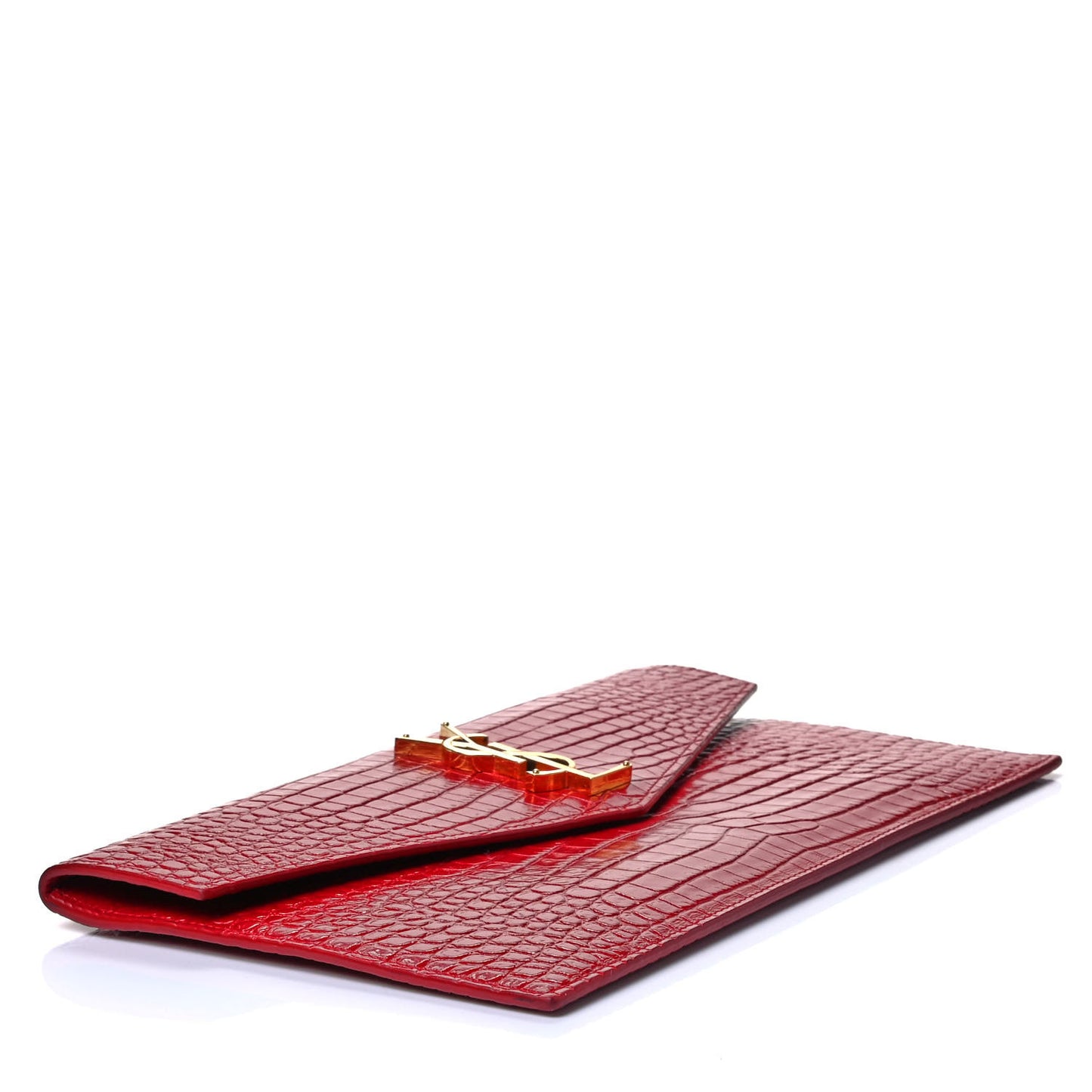 Calfskin Crocodile Embossed Uptown Monogram Clutch Rouge Eros