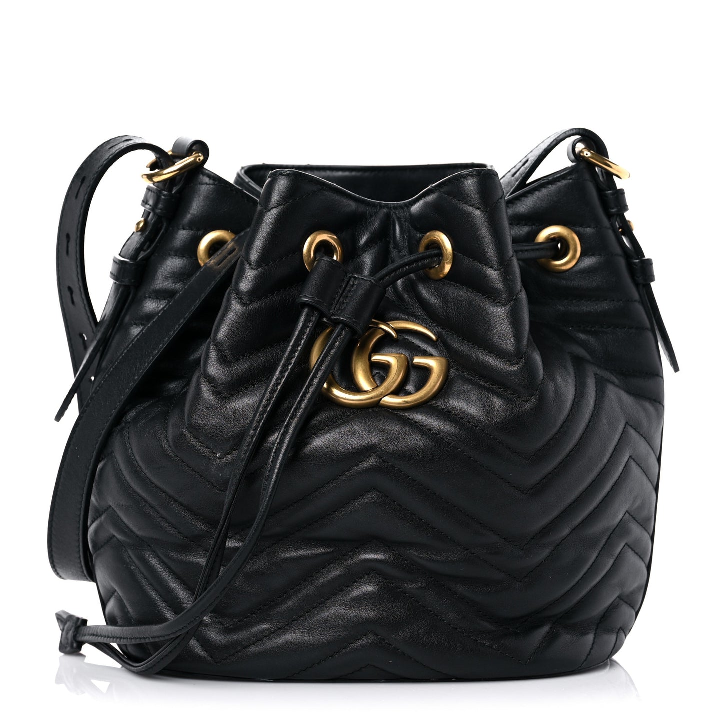 Calfskin Matelasse Sylvie Web GG Marmont Bucket Bag Black