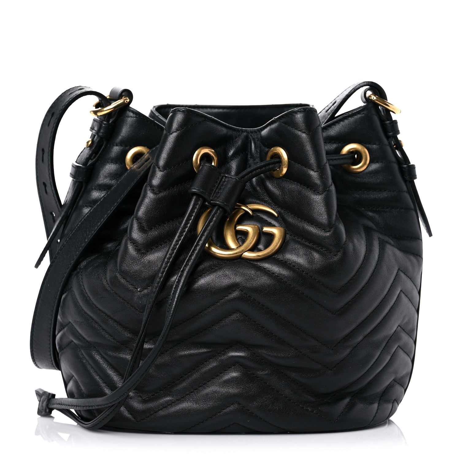 Gucci Calfskin Matelasse Sylvie Web GG Marmont Bucket Bag Black 1 of 16