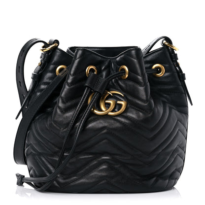 Gucci Calfskin Matelasse Sylvie Web GG Marmont Bucket Bag Black 1 of 16